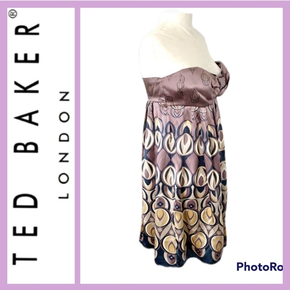 💜 Ted Baker London 100% Silk Strapless Mini Dress . - Picture 1 of 14